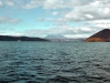 Lake Toya and Mt. Yotei with its peak covered in clouds