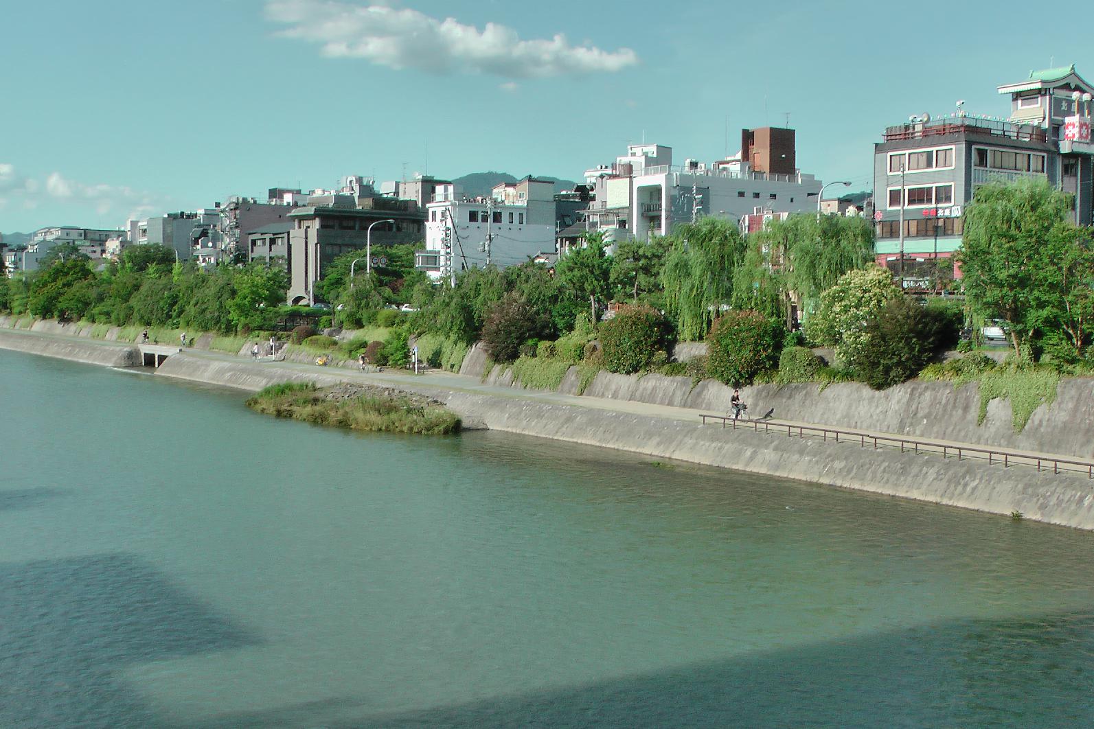 Kamogawa (鴨川) (eng. duck river) in Kyoto