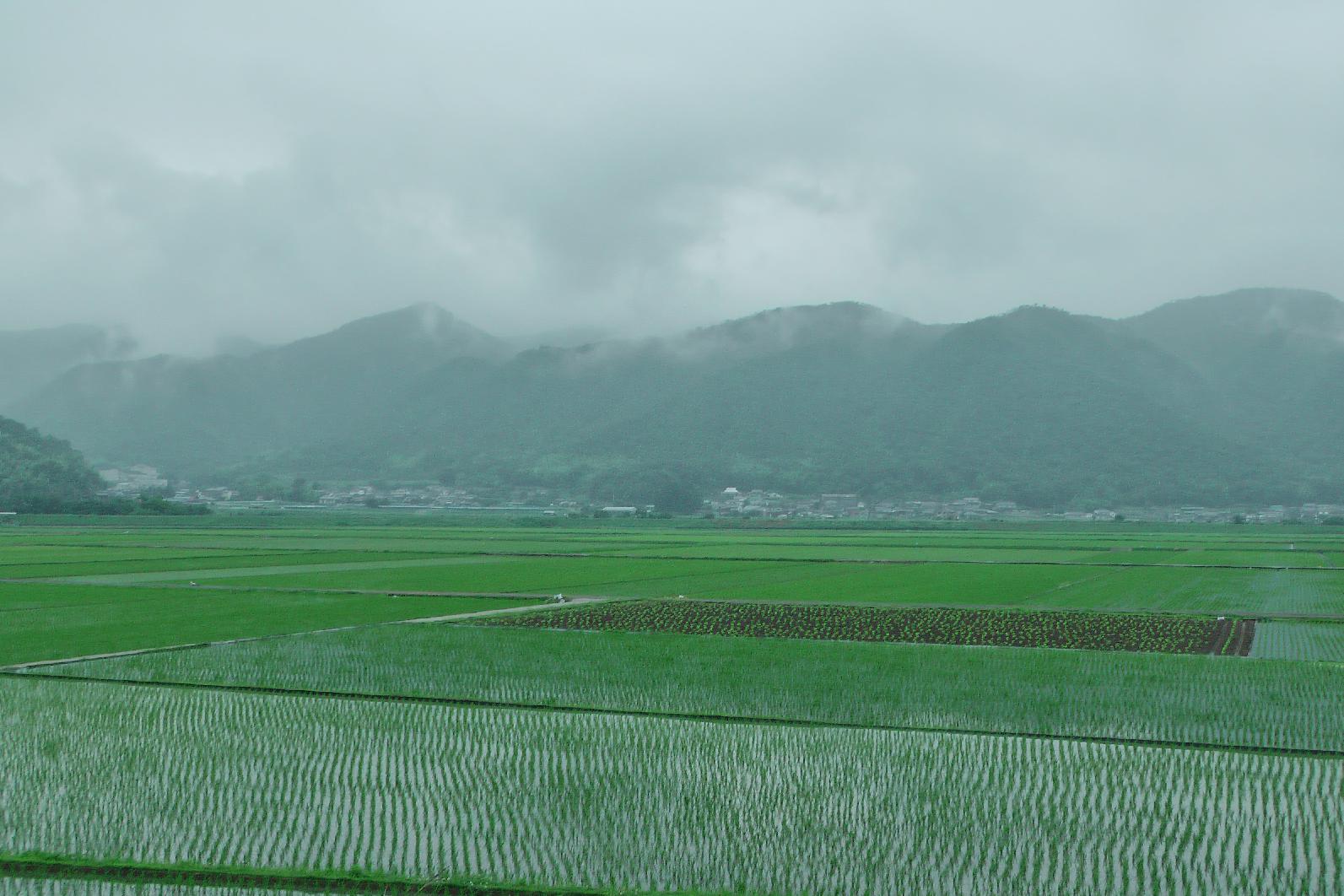 Moutains swathed in fog short before Yakage