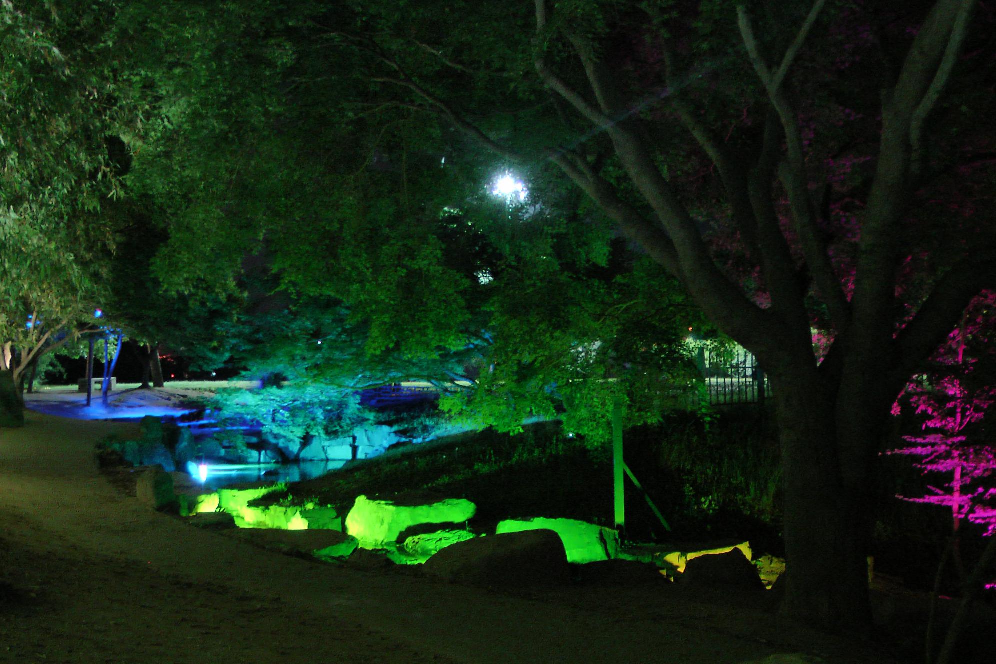 LED lit brook close to the pond